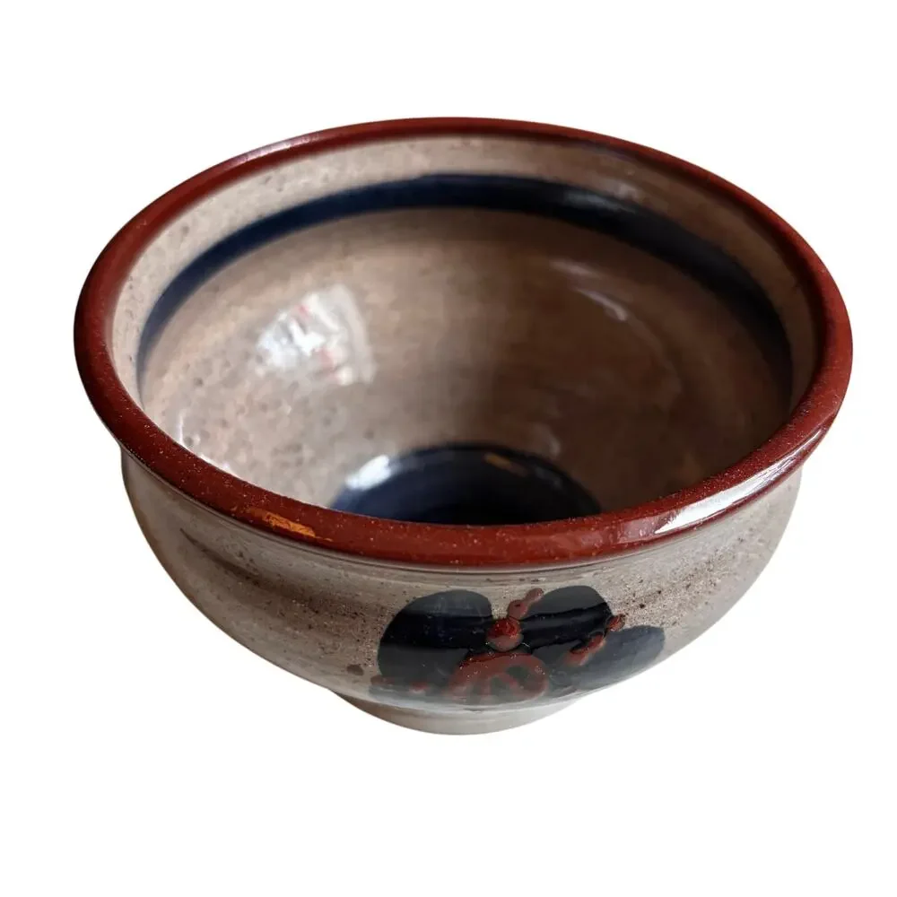 Studio pottery small bowl unique gray brown blue signed farmhouse primitive
